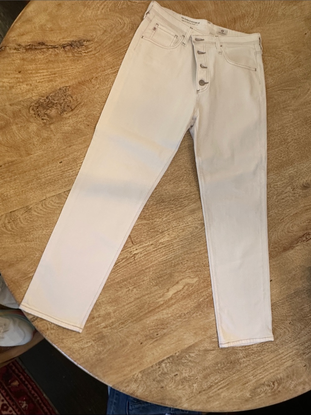 AG Adriano Goldschmied High-Rise Cream Button-Fly Straight Crop Jeans